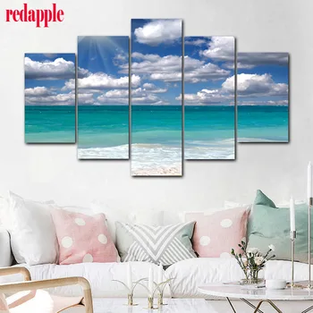 

5pcs/set blue sea,beach,5D Diy Diamond Painting Cross Stitch full 3d Diamond Embroidery Rhinestones Diamond Mosaic pattern decor
