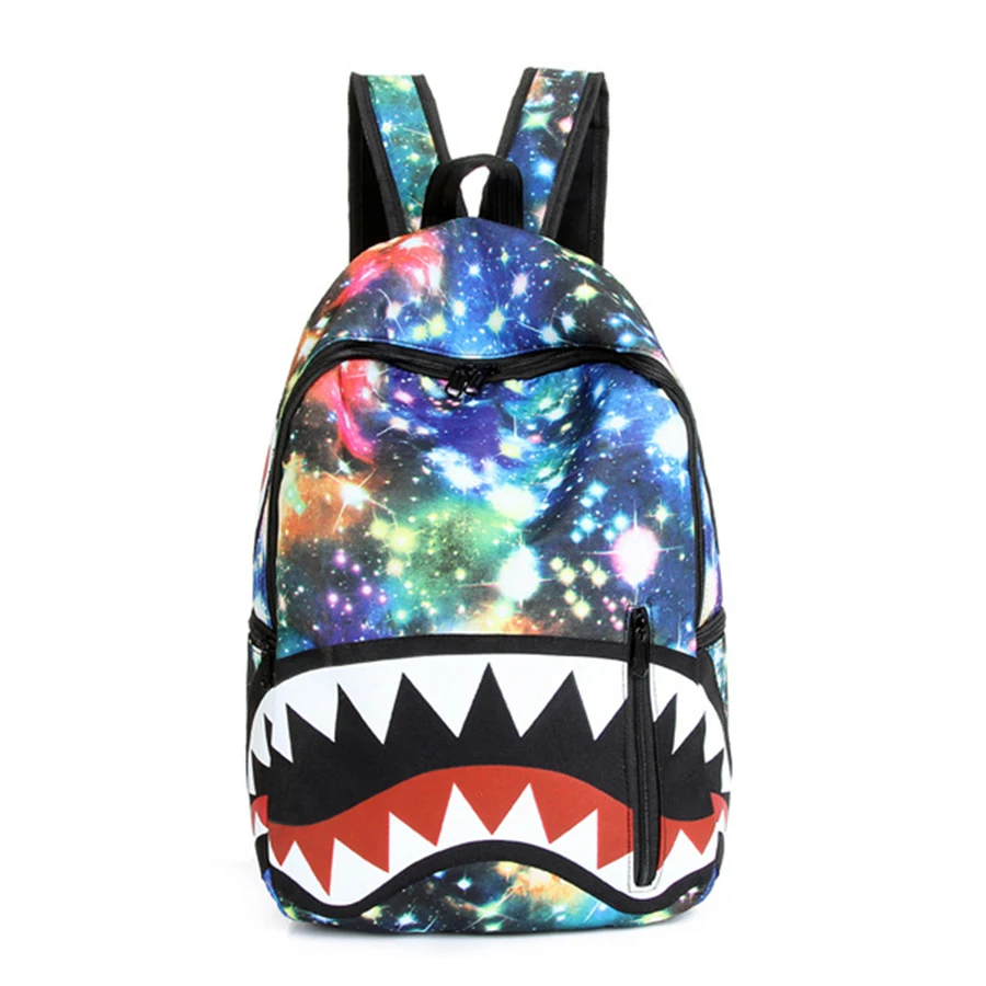 3D Printed Shark Galaxy Space Backpack Universe Star Men Women Sport