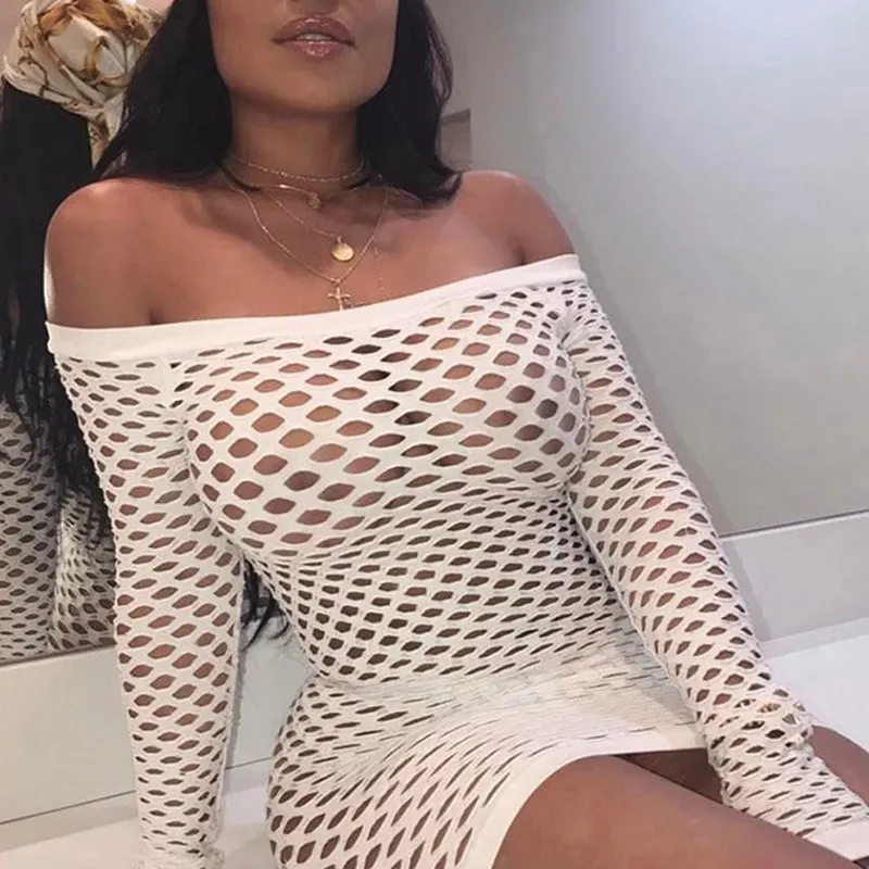 fishnet off the shoulder dress