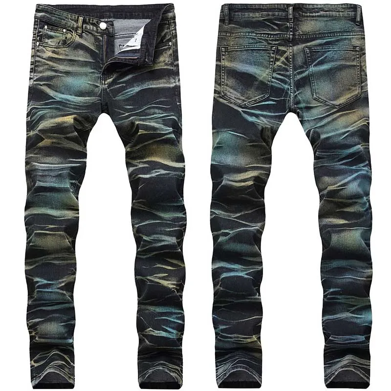 Mcikkny New Fashion Men's Painted Jeans Pants Slim Fit Stretch Straight Denim Trousers For Male Washed Size 28-42  (16)