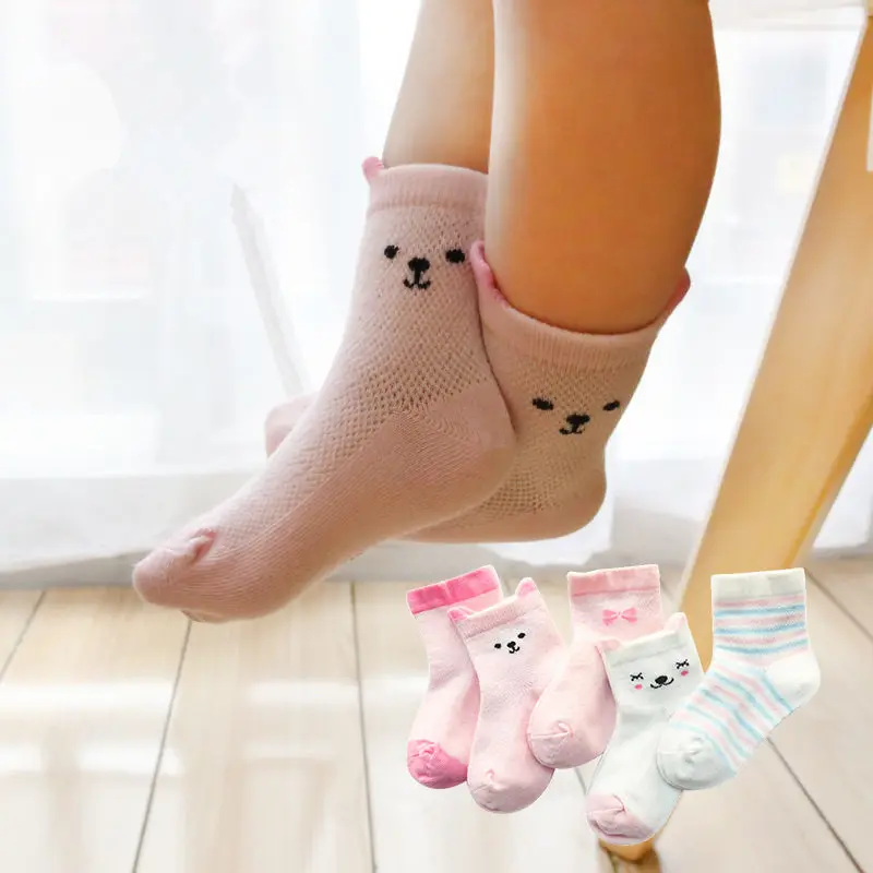 5 пар/лот; носки для малышей с героями мультфильмов; летние детские носки; дышащие хлопковые детские носки для мальчиков и девочек; тонкие носки - Цвет: Розовый
