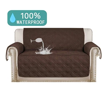 

100% Waterproof Loveseat Cover for Leather Couch Quilted Furniture Protector Stay in Place Strapless Couch Cover Prevent Stains