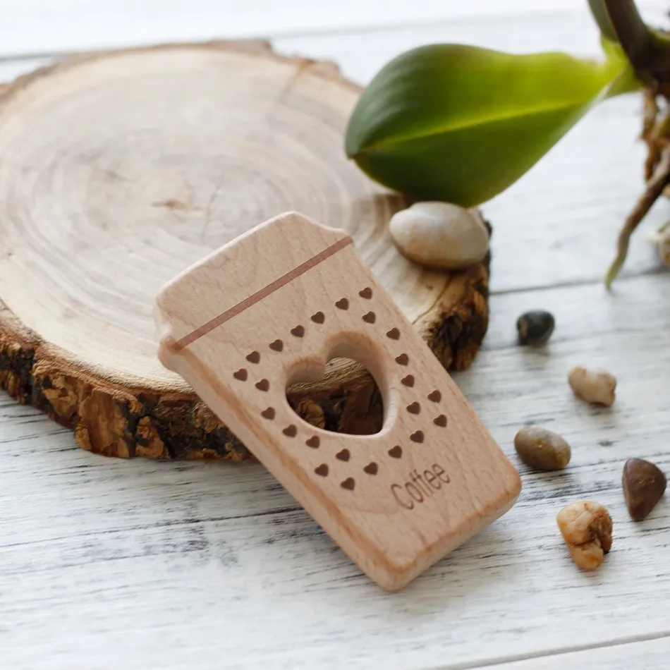 

DIY Baby Gym Toys Wood Necklace Pendant Food Grade Wooden Teether Toys Coffee Wooden Teething Toys 20pc