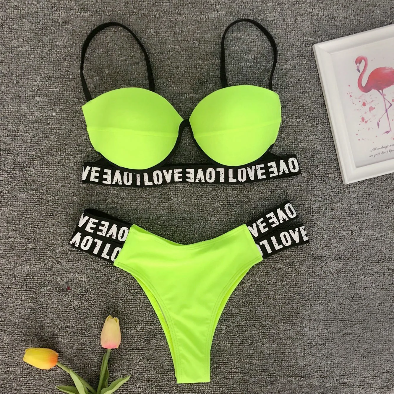 

Push Up Bikinis 2019 Letters Solid Swimwear Women Bathing Suit Sexy Swimsuit Biquinis Set Female Sling Backless Beach Wear