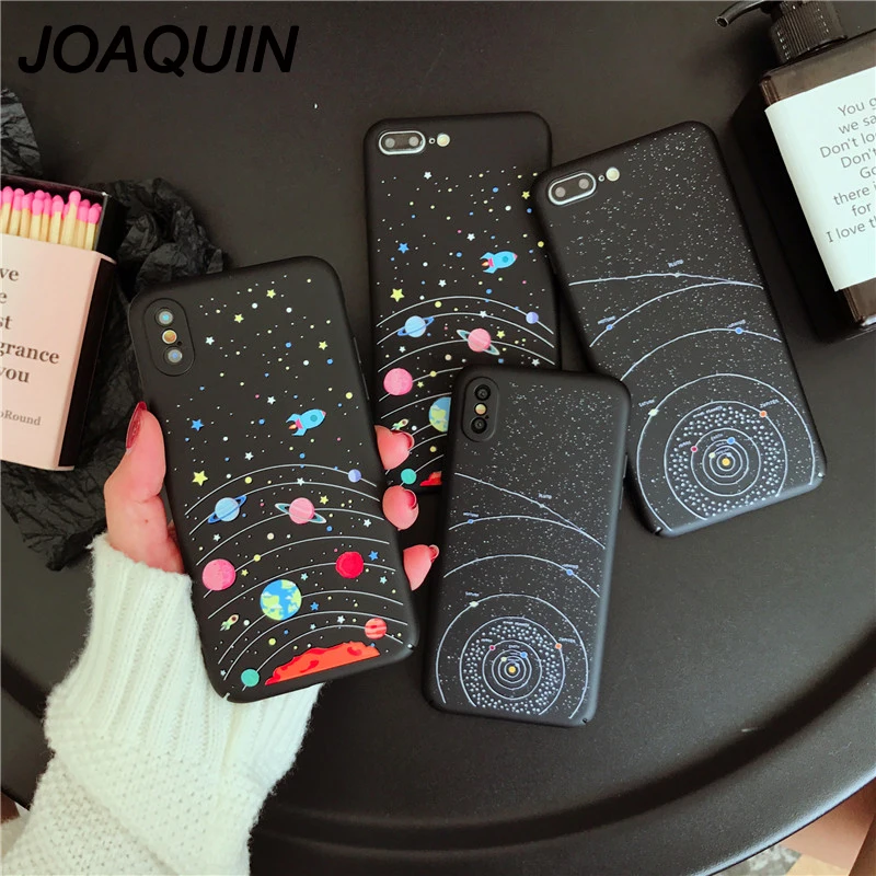 

Fashion Space Moons Cartoon Case For iphone 8 Case Milky Way Frosted Hard Cover PC Phone Cases For iphone X XR XS MAX 6 6S 7Plu