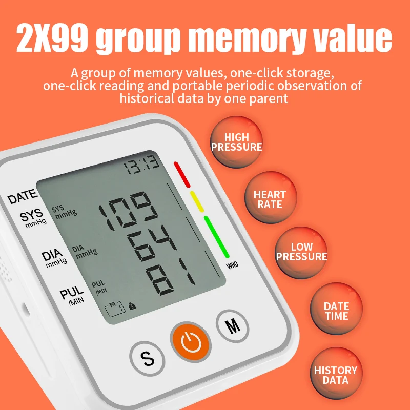 Portable Automatic Upper Arm Blood Pressure Monitor pressao Cuff Tonometer Arm Sphygmomanometer Tensiometer Bp Heart Rate 5