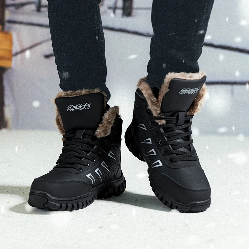 

CNFIIA Snow Boots Men Plus Size 45 46 47 48 Mens Winter Boots 2018 Fur Warm Male Military Boots Non Slip Quality Shoes Black New
