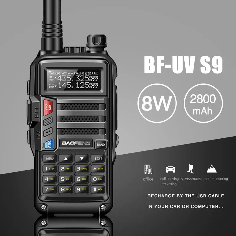 

2019 BAOFENG UV-S9 8W Powerful VHF/UHF136-174Mhz & 400-520Mhz Dual Band 10KM Long Range Thickenbattery Walkie Talkie CB Radio