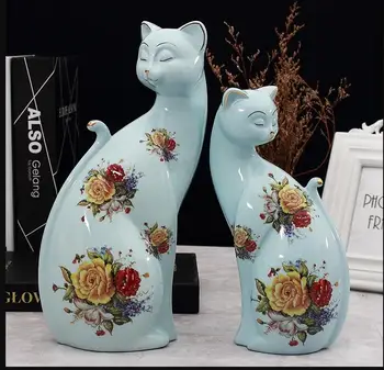 

European Creative Ceramic Cat Ornaments Home Livingroom Decoration Crafts Office Couple Lovers Cat Furnishing Decor Wedding Gift