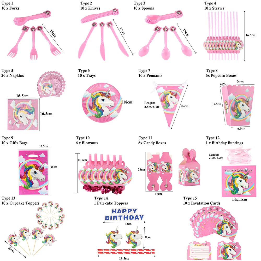 

15Styles New Fashion DIY Unicorn Theme Kids Birthday Party Decor Supplies Popcorn Box Bunting Banner Home Tableware