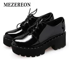 MEZEREON/Женская обувь на толстой резине с круглым носком; женская обувь из натуральной кожи на платформе; сезон весна-осень; женская обувь на толстой резине