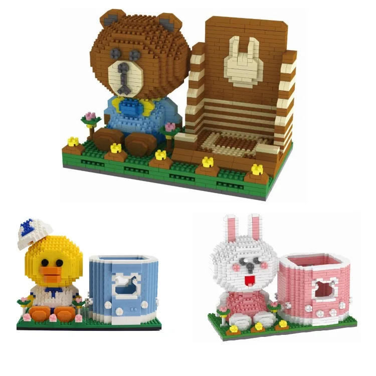 

Cute Mini Blocks Cartoon Figure Building Toy Brown Bear Rabbit can be Pen Container Brinquedos Toys for Children Lovely Gifts