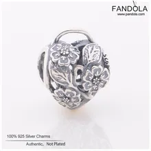 Стерлингового серебра 925 ажурные Цветочные шармы замочки сердца бусины для изготовления ювелирных изделий Подходит оригинальные браслеты