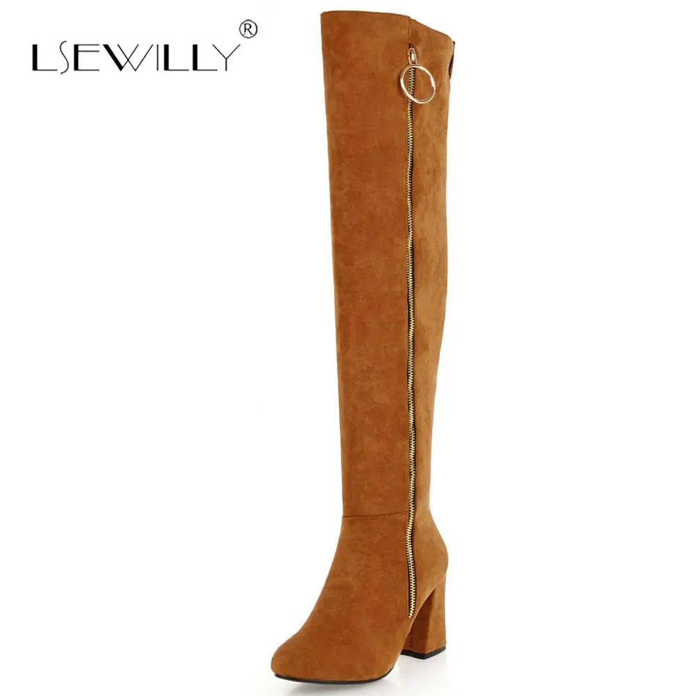 

Lsewilly 2018 Large Sizes 33-43 Fashion Thick Heel Riding Boots Women Shoes Woman Zipper Over The Knee Boots Female Shoes E171