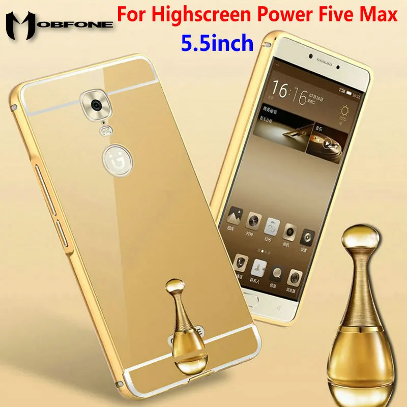 

New Metal Bumper Frame + PC Mirror Plastic Back Cover For Highscreen Power Five Max 5.5inch Protective Phone Case Shell Capas