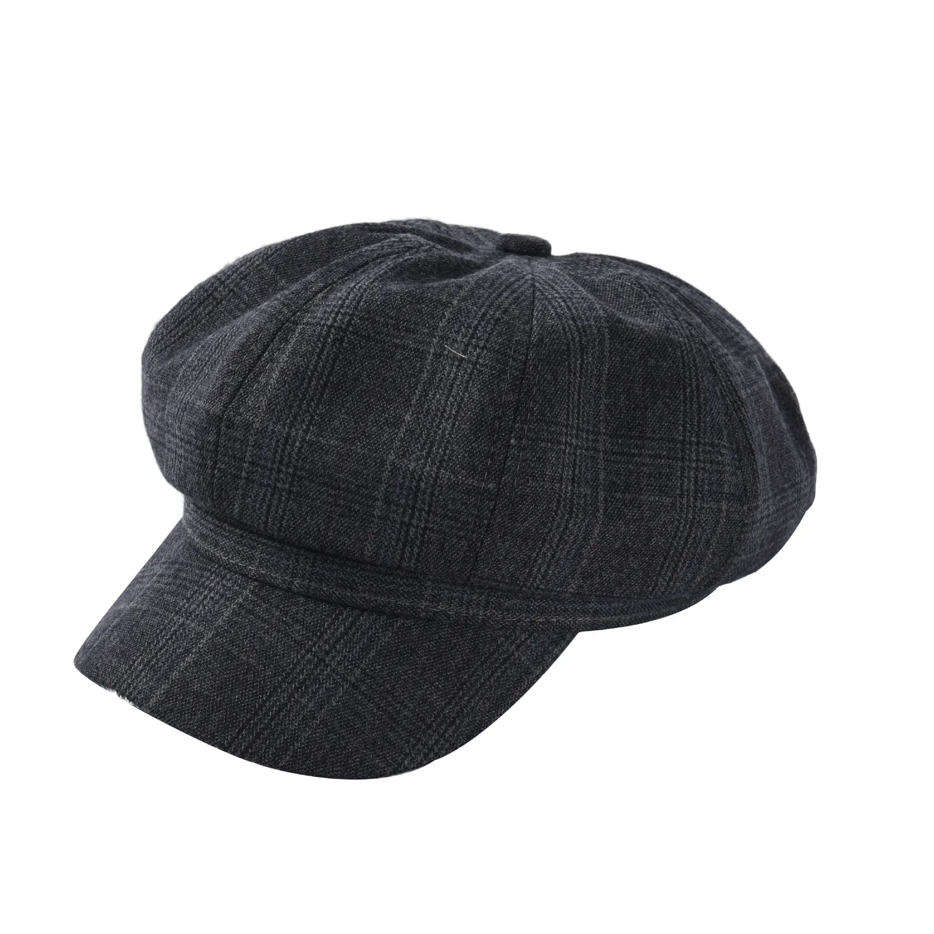 Шляпа Женская осенне-зимняя осенние шляпы Мужская шотландская шерсть восьмиугольная шляпа женская берет художника модная зимняя клетчатая шляпа - Цвет: Dark Gray