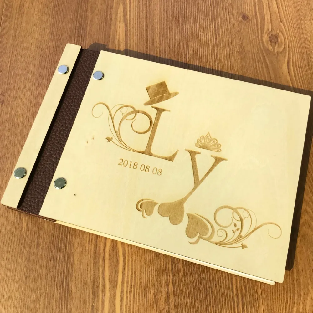 Custom Engraved Wedding Guest Book Personalized Name Wedding Guestbook Engraved Wooden Wedding Guest Book (3)