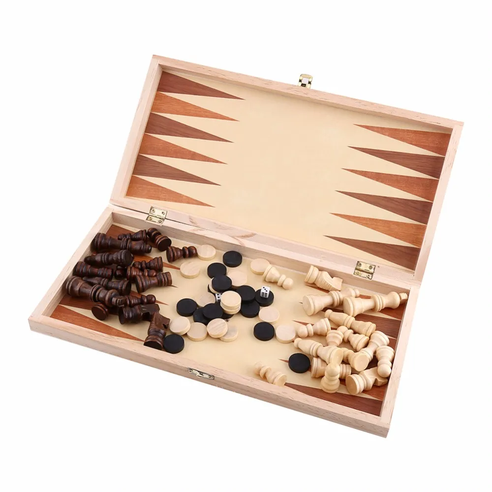 Wooden Chess Set Backgammon Board Games Chessboard International Chess For Party Family Friend Entertainment