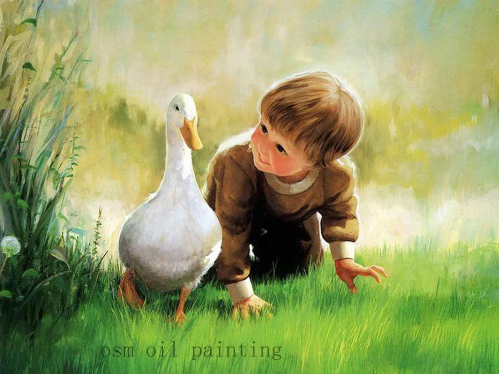 

Art Gifts the Kid Play in Pallet with Duck Oil Painting by Handmade on Canvas Wall Art Pictures for Home Decoration