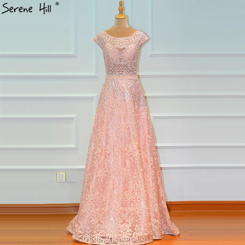 

Pink Diamond O-Neck Dubai Prom Dresses 2019 Sleeveless A-Line Luxury Prom Gowns Long Real Photo BLA60931