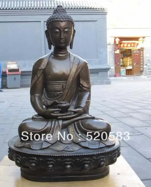 

18 Tibet Buddhism Pure Copper Bronze Medicine Amitabha Sakyamuni Buddha Statue