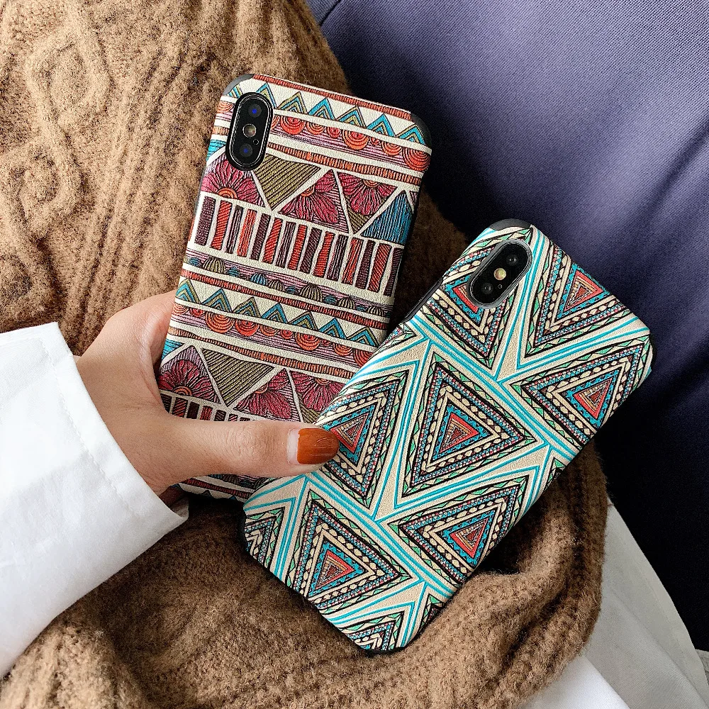 

AiinAnt Case For iPhone X Xs Max XR Cover Ethnic National Style Safe Knitted Fabric Protective Cover Phone Cases