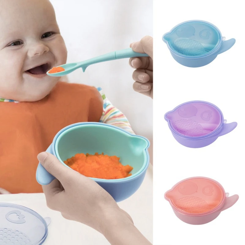 Cute Baby Food Grinder Masher Manual Mill Grinding Food Bowl Spoon