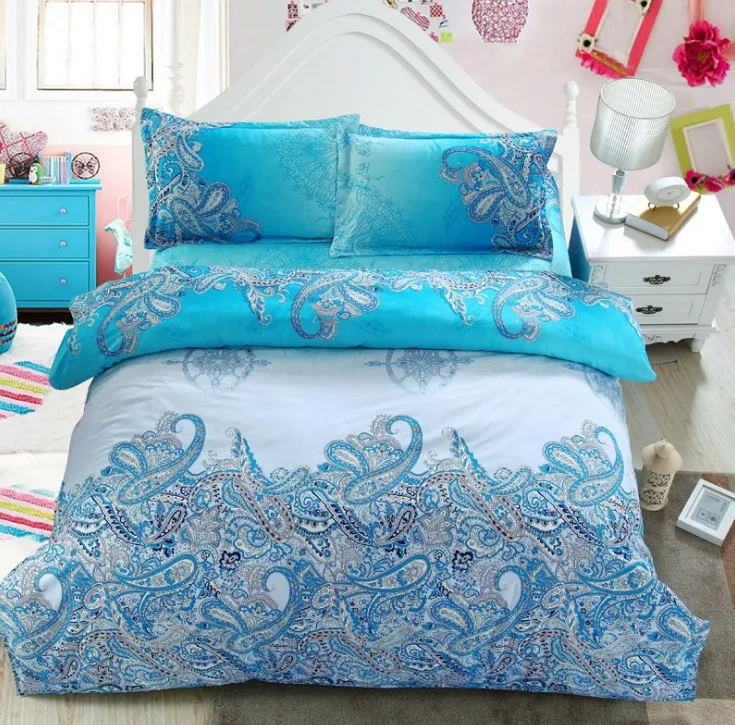 Turquoise Paisley Bedding set Green Blue duvet cover bed in a bag sheet
