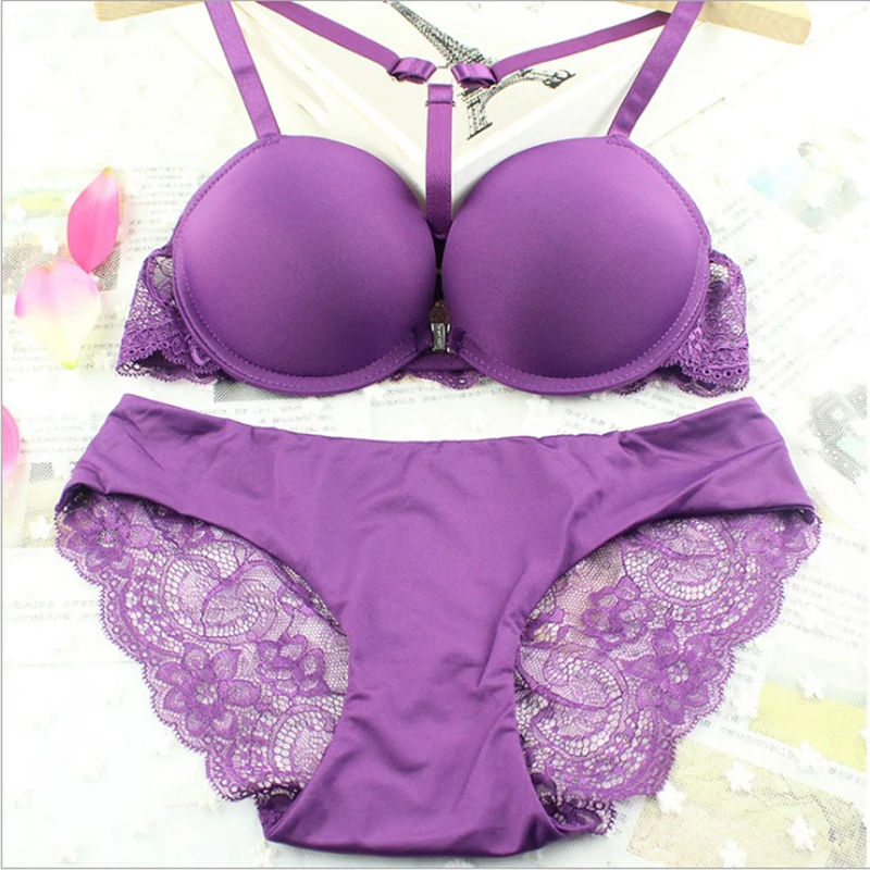 Intimates New Women Sexy Lingerie Lace Y line Straps Front Closure Bra Hollow Out Panties Bra
