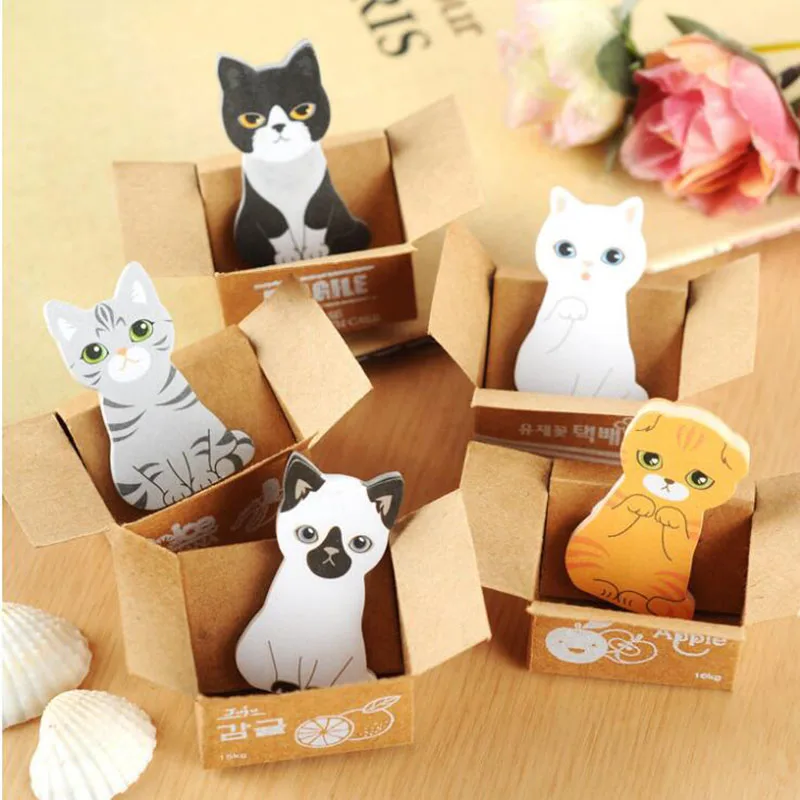 

Children's Stationery Carton Carton Cat Convenience Stickers Cute Kawaii Message Note Can tear N stickers Office Supplies 4pcs
