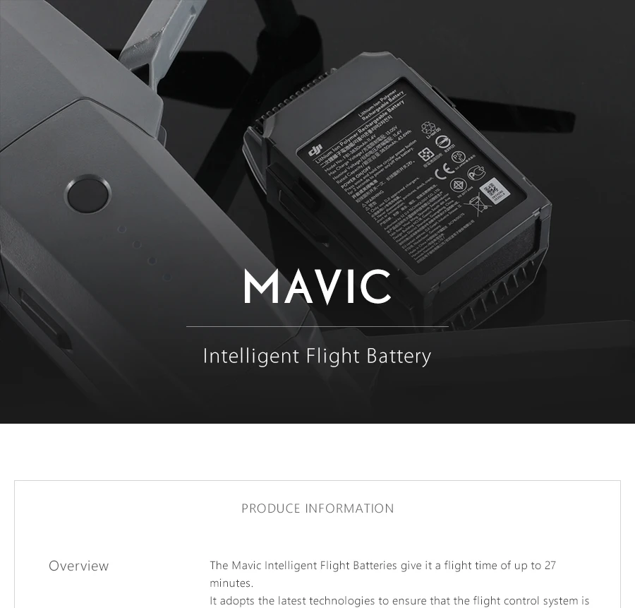 Интеллектуальная летная батарея DJI Mavic Pro Max 27 мин Время полета 3830 мАч 11,4 в предназначена для дрона DJI Mavic Pro Batteria