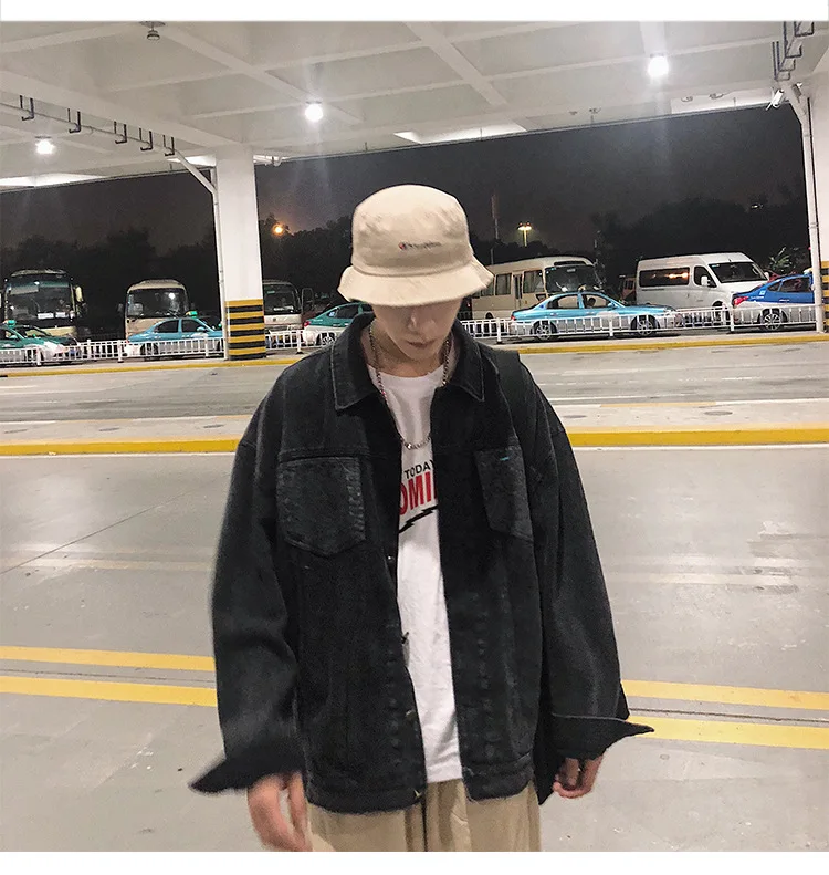 New Oversize Denim Jacket Men High Quality Solid Color Loose Top Jacket Men National Style Pattern Streetwear Bomber Jacket Male
