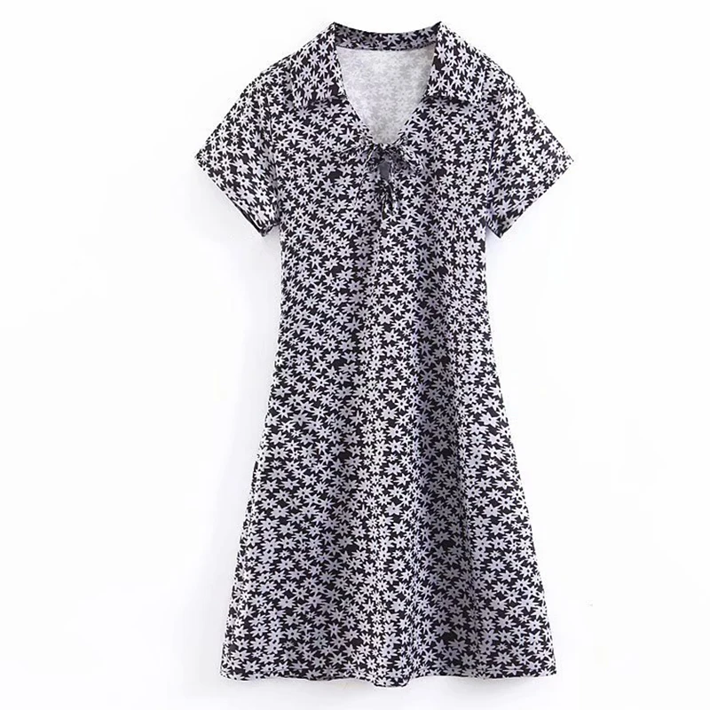 Women's Clothing Dress 2019 Geometric Print Turndown Collar Lace Up Dress Ms Summer Street Sexy Slim Fit Temperament Clothing
