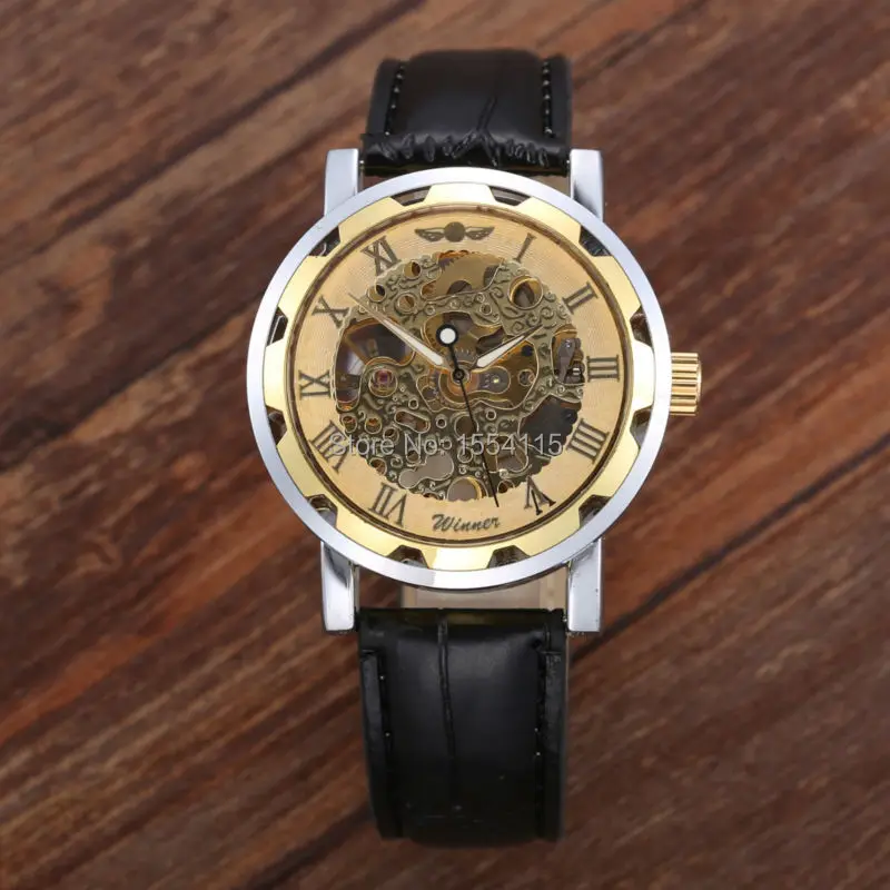 Hot Sale Skeleton Mechanical Leather Watch Wholesale Roman Dial Men