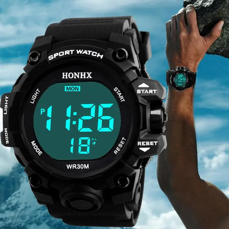 

2018 New Sports Watch Men Teen Electronic Watchproof Luminous Alarm LCD Digital Sport Wrist Watch For Men Relogio Masculino