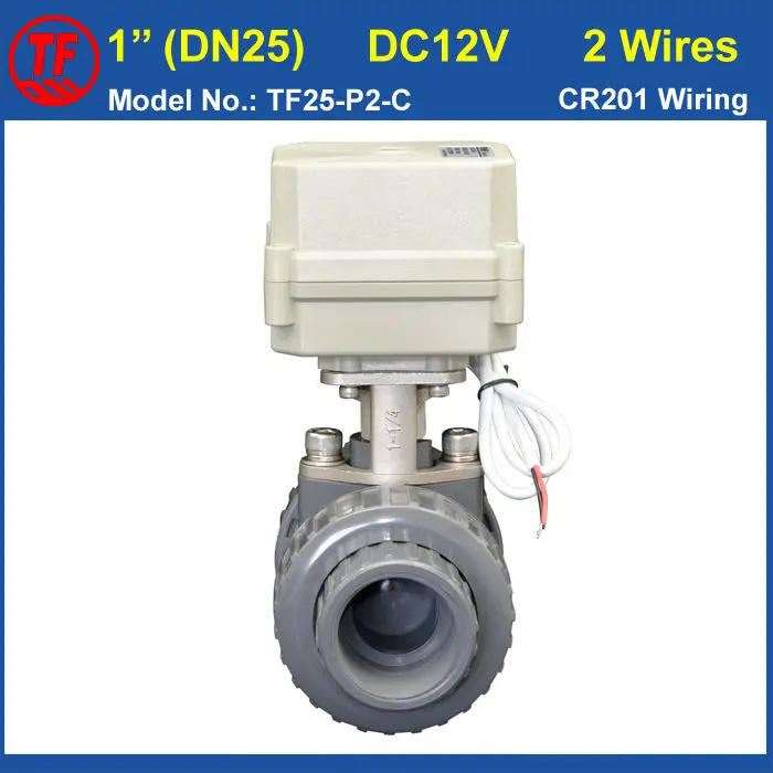 

BSP/NPT 1'' PVC DN25 Electric Actuated Ball Valve TF25-P2-C DC12V CR201 Wiring 10NM On/Off 15 Sec Metal Gear For Water Control