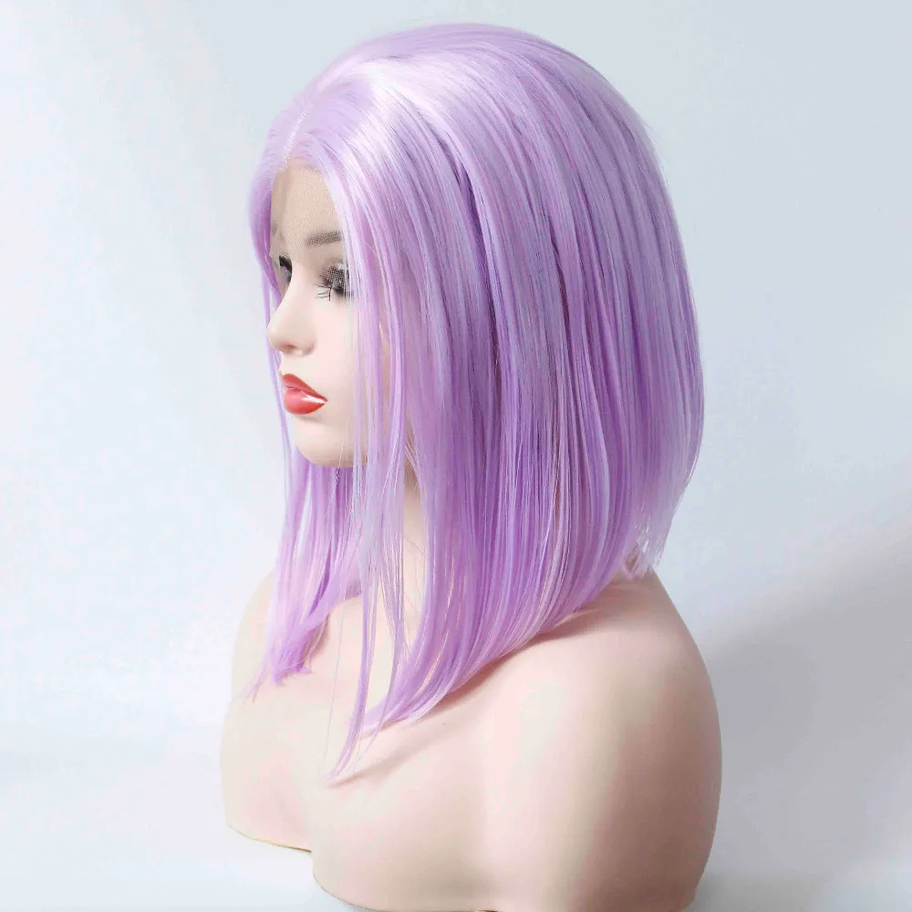alt=''Lavender Wig for Women Girls Lady Violet Short Straight Hair Bob Style Synthetic Lace Front Wigs Middle Part''-4