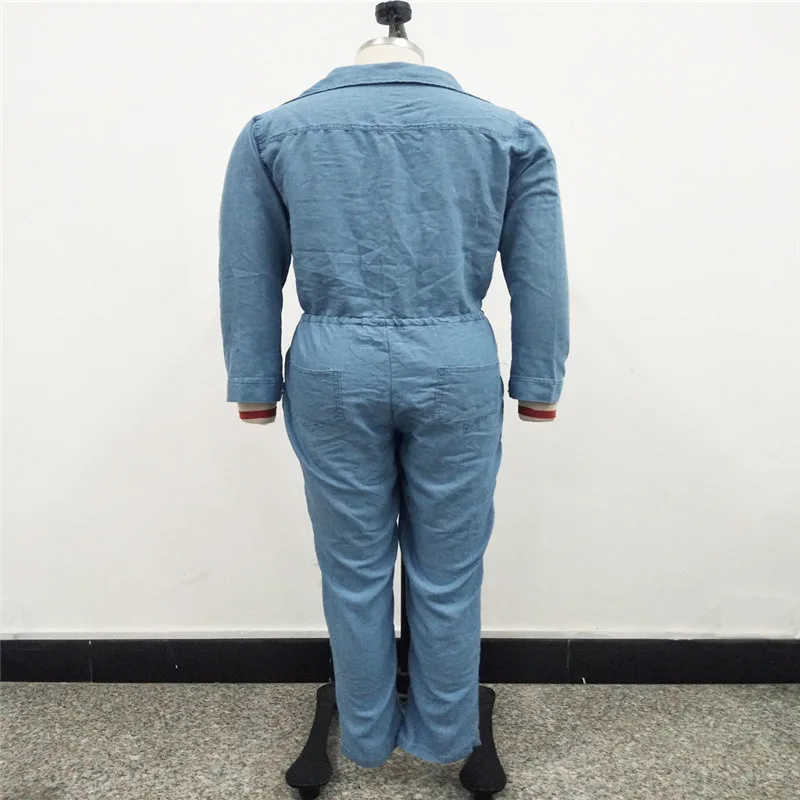 2018 Autumn Denim Jumpsuit Bind Rompers Fashion Women Long Sleeves Jumpsuits Sexy Slim Overalls Plus Size S~3XL (10)