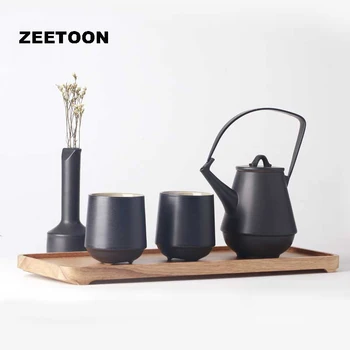 

4PCS Set Japanese Style Coarse Pottery Beam Teapot Creative Vintage Ceramics Kung Fu Tea Set Teacup Tea Cup Vase Coffee Set New