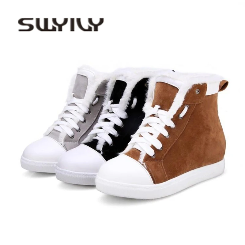 SWYIVY Winter Warm Sneakers Woman High Top 2018 New Increased Wedge Female Casual Shoes Thick Fur Warm Snow Shoes Sneakers Lady