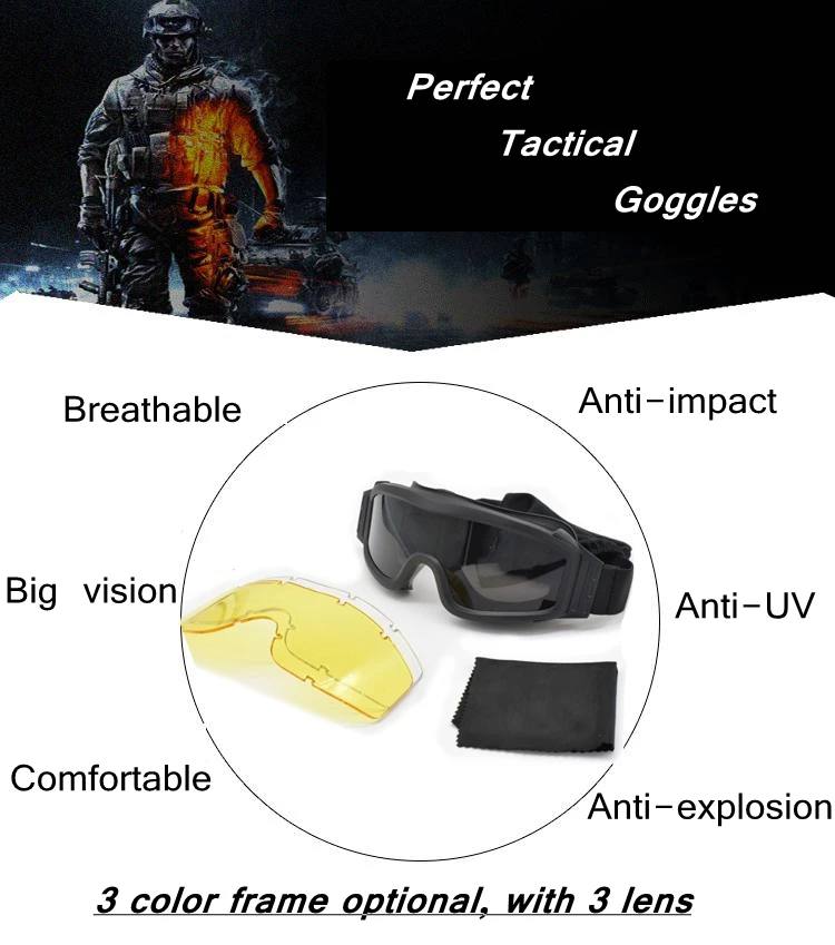 Тактические очки для охоты страйкбол Пейнтбол Защитные Спортивные очки военные солнцезащитные очки армейские очки для срельбы 3 объектива