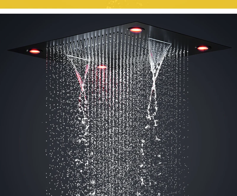 Multi-Function Shower Set Led Remote Control Light Black Brass Shower System (13)