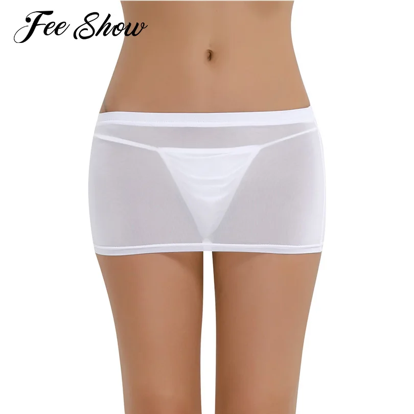 Womens Sexy See through Mini Transparent Skirt Elastic Sheer Mini Skirts Clubwear Snug fitting
