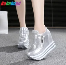 2019 primavera outono 12 cm espessura cunha inferior aumentou sapatos casuais para sapatos femininos na moda sapatos de plataforma alta