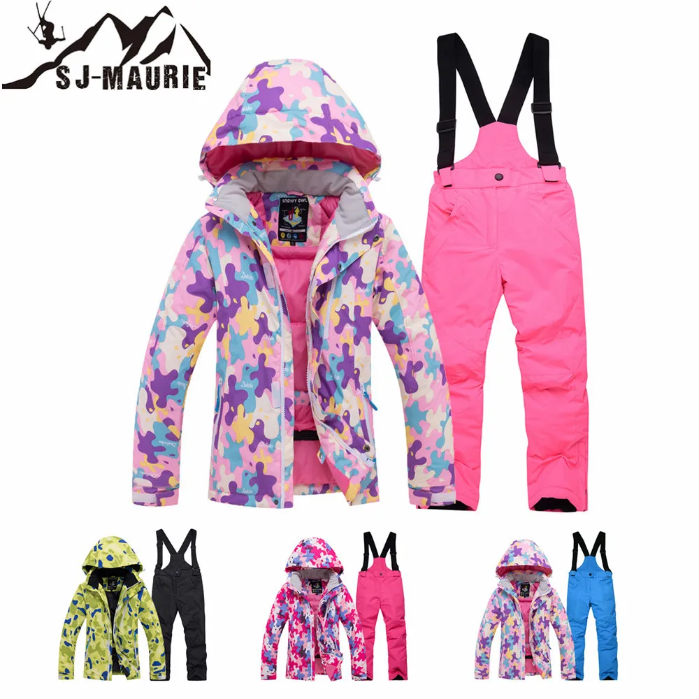 

SJ-Maurie Children's Ski Suit Winter Children Windproof Waterproof Super Warm Colorful Girls Boys Snow Ski Jacket and Pants