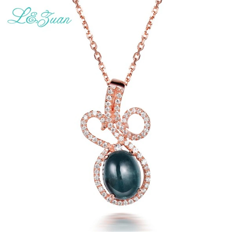 

l&zuan S925 Silver Tourmaline Woman Pendants Necklaces Trendy 1.70ct Green Gemstones Fine Jewelry Sweater chain Gift