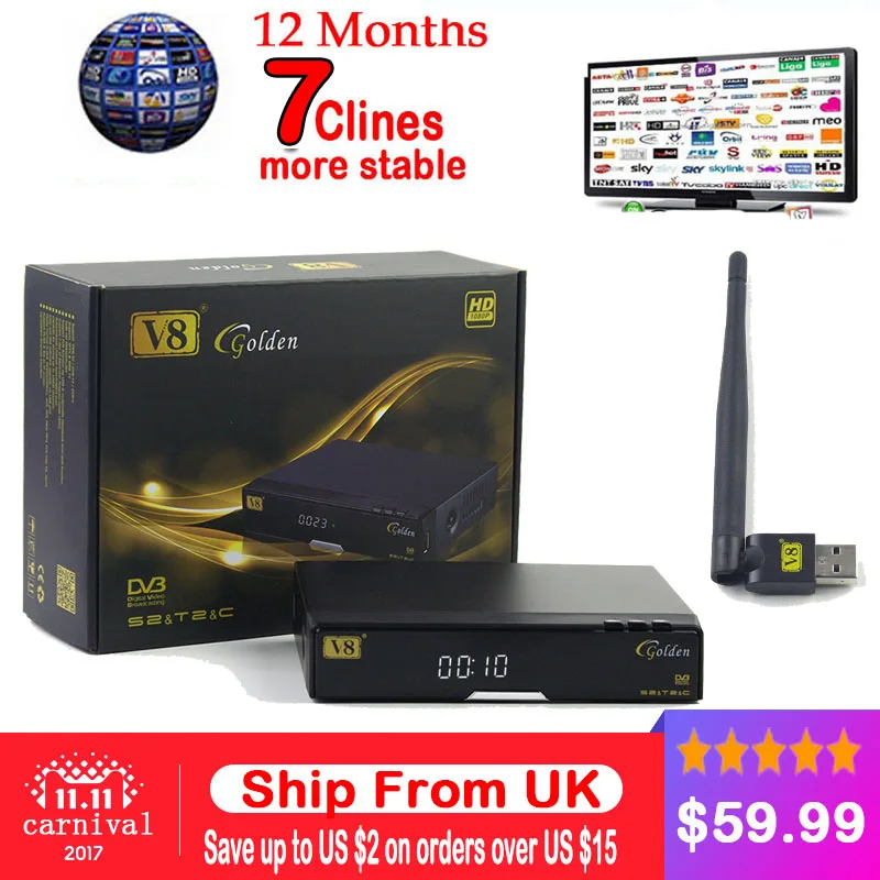 

2018 [Genuine] Openbox V8 Golden DVB-S2+T2+C Satellite TV Combo Receiver Support PowerVu Biss Key clines Newcamd+USB Wifi+clines
