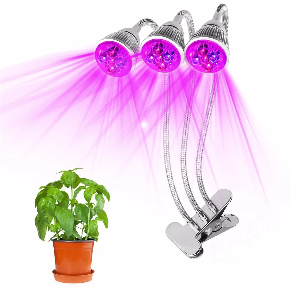 360 градусов Гибкая Тройная головка Светодиодная лампа для выращивания растений