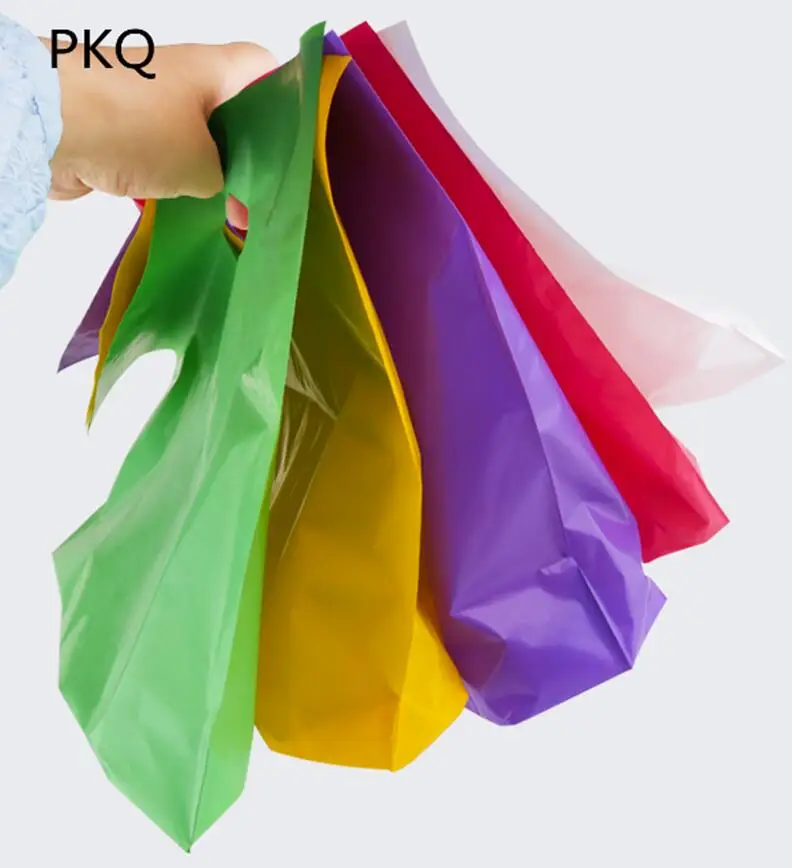 5 шт 27*22+ 6 см индивидуальные подарочные пакеты пластиковые пакеты с ручками продвижение большая упаковочная сумка смешанных цветов
