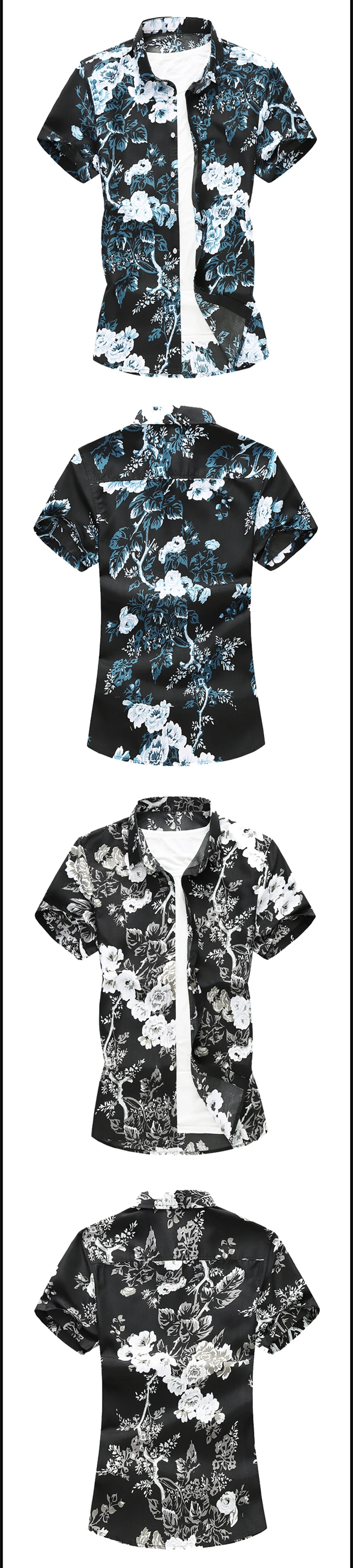Летние мужские черные с цветочным принтом Гавайские каникулы вечерние рубашки с коротким рукавом хип хоп мужская повседневная рубашка плюс размер 5XL 6XL 7XL